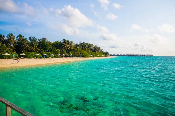 Villas Acuáticas Isla Caribeña Tropical Maldivas Hermosa Foto Panorámica — Foto de Stock