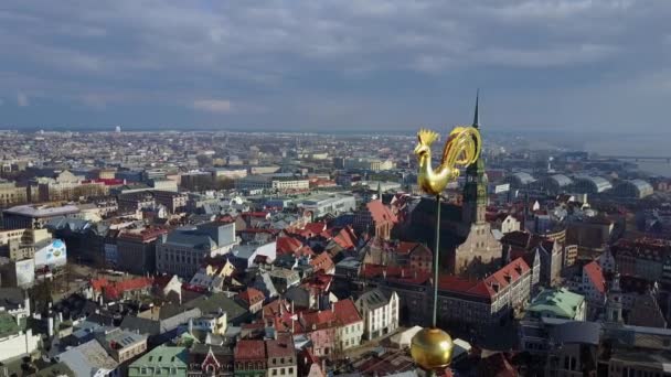 Prachtige Luchtfoto Vogels Oog Scène Van Oude Stad Vecriga Riga — Stockvideo