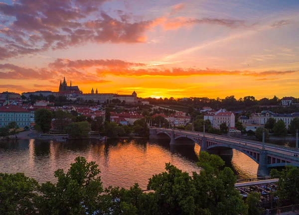 Pražský Hrad Saint Vitus Cathedral Česká Republika Letecké Panorama Prahy — Stock fotografie