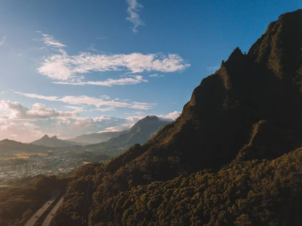 Superbe Vue Aérienne Sur Les Montagnes Verdoyantes Oahu Par Jardin — Photo