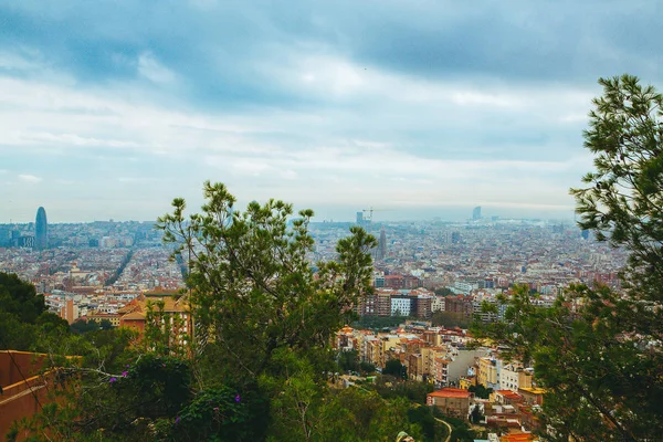 Arka Planda Spanya Sagrada Familia Ile Barcelona Şehrin Havadan Görünümü — Stok fotoğraf