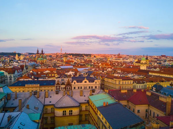 Belle Vue Aérienne Sur Coucher Soleil Ville Prague Vue Panoramique — Photo