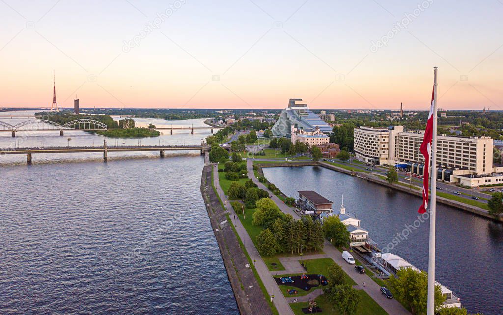 sunset view over Riga in Latvia