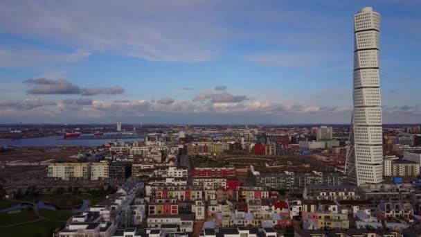 Úžasný Letecký Pohled Západní Přístavu Malmö Krásné Domy Turning Torso — Stock video