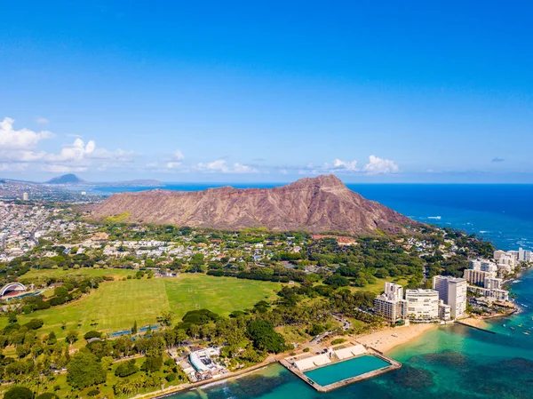 Honolulu Hawaii Luftaufnahme Der Skyline Von Honolulu Diamantkopf Vulkan Einschließlich — Stockfoto