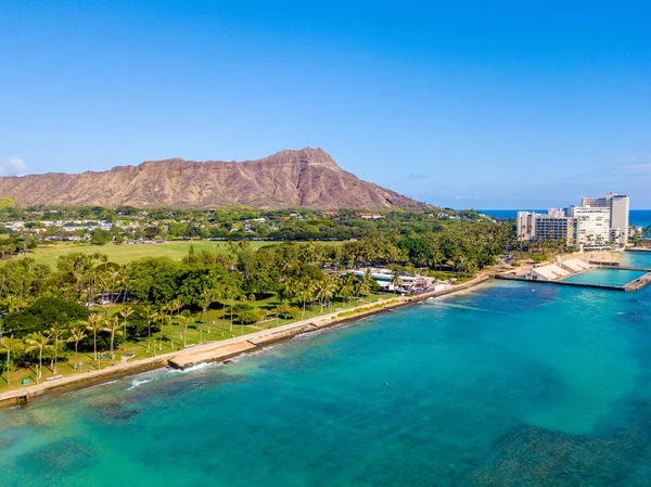 Honolulu Hawaii Luftaufnahme Der Skyline Von Honolulu Diamantkopf Vulkan Einschließlich — Stockfoto