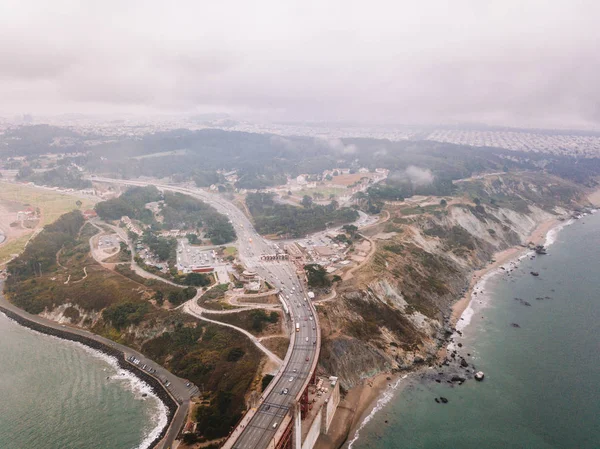 Aerial View Golden Gate Bridge San Francisco Covered Clouds Magical — Stock Photo, Image