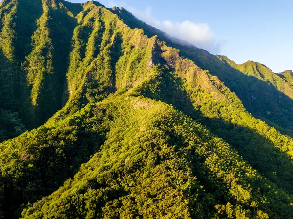 Vista Aérea Deslumbrante Vista Verde Das Montanhas Oahu Pelo Jardim — Fotografia de Stock