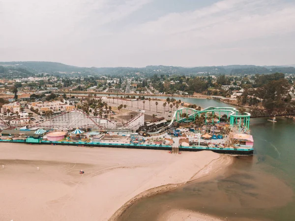 Luftaufnahme Des Santa Cruz Stadtstrandes Von Oben Mit Seebrücke Vergnügungspark — Stockfoto