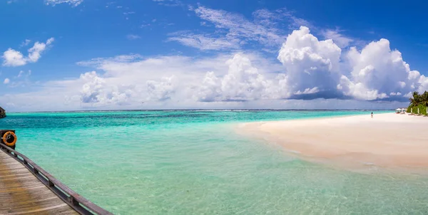 Moradias Aquáticas Ilha Caribenha Tropical Maldivas Bela Foto Panorama — Fotografia de Stock