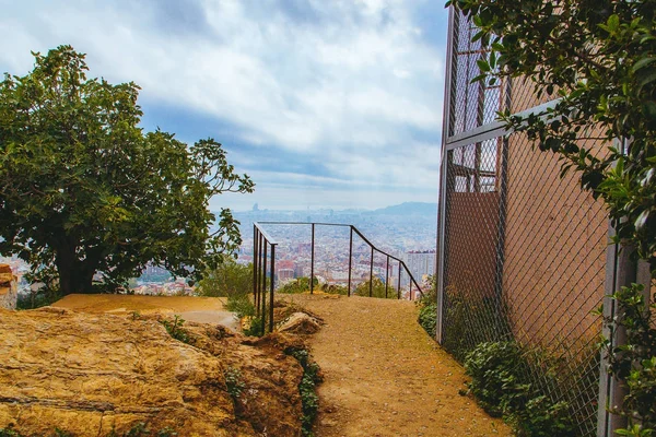 Vue Panoramique Aérienne Ville Barcelone Depuis Les Ruines Colline — Photo