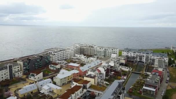 Malmo Sveç Hava Şehir Manzaralı Bir Gün Batımı Manzaralı Denize — Stok video