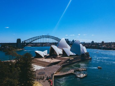 Harbour bridge, Opera Binası karınca liman ile yukarıdan Sydney şehrin havadan görünümü harika. 10 Nisan 2016. Sydney, Avustralya.