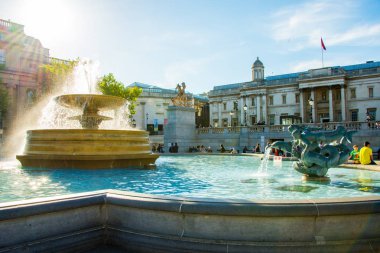 Londra, İngiltere - Haziran 2014: Londra, İngiltere güzel Trafalgar Meydanı Çeşmesi.