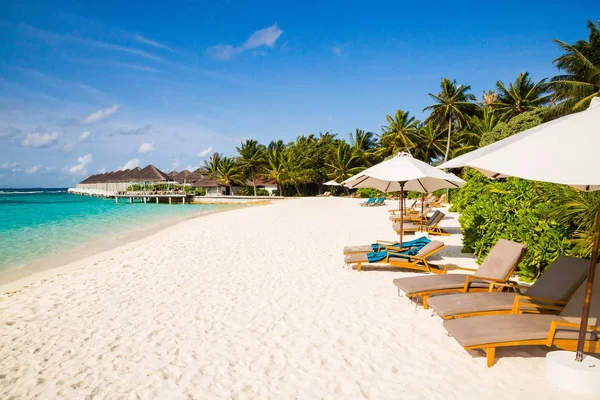 Пляж Зонтиками Пляже Мальдив — стоковое фото