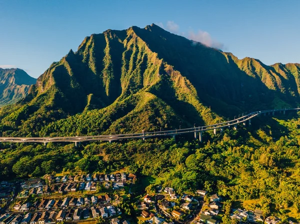 Magnífica Vista Aérea Las Montañas Verdes Oahu Vista Por Jardín — Foto de Stock