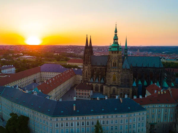 Belle Vue Aérienne Sur Coucher Soleil Ville Prague Vue Panoramique — Photo