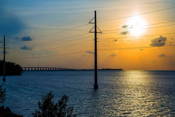 Piękny Kolorowy Zachód Lub Wschód Słońca Mostu Prowadzącego Key West — Zdjęcie stockowe