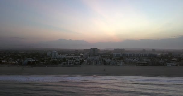 Vacker Soluppgång Panoramautsikt Över Los Angeles Venice Beach Från Ovan — Stockvideo
