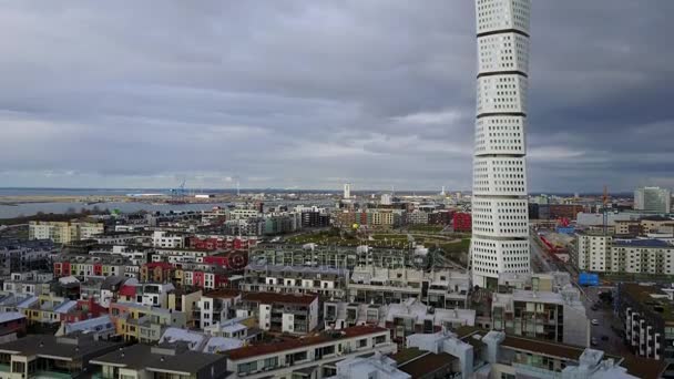 Atemberaubende Luftaufnahme Des Westhafens Von Malmö Mit Schönen Häusern Und — Stockvideo