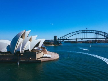Harbour bridge, Opera Binası karınca liman ile yukarıdan Sydney şehrin havadan görünümü harika. 10 Nisan 2016. Sydney, Avustralya.