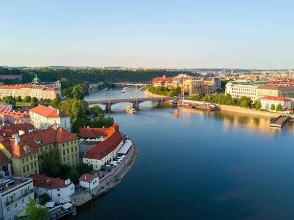 Krásné Vzdušné Slunce Pohled Prague City Panoramatický Výhled Hradem Obzoru — Stock fotografie