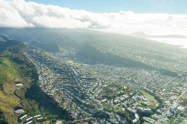 Vista Aérea Detalhada Cidade Honolulu Ilha Havaí Partir Avião Jato — Fotografia de Stock