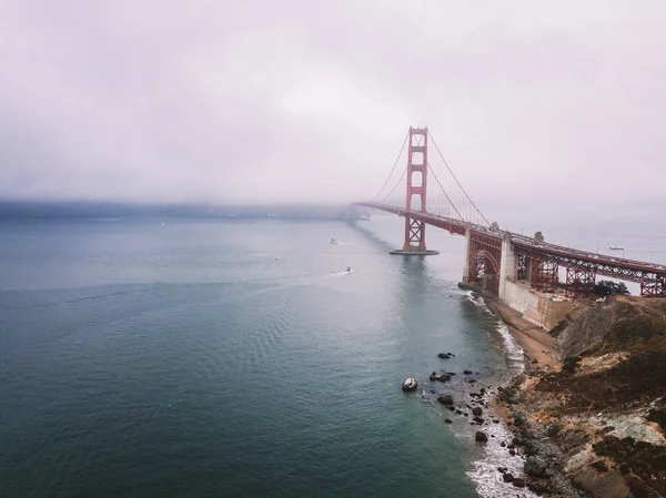 Aerial View Californian Coastline San Francisco Golden Gate Bridge Cloudy — Stock Photo, Image