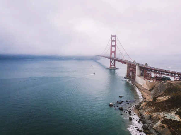 Aerial View Californian Coastline San Francisco Golden Gate Bridge Cloudy — Stock Photo, Image