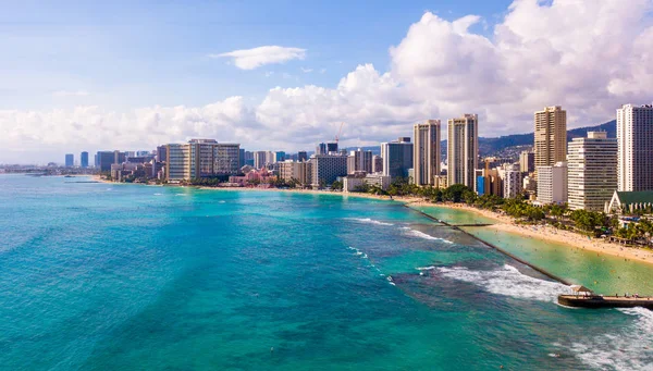 Atemberaubender Panoramablick Auf Den Strand Von Waikiki Und Den Diamantkopf — Stockfoto
