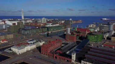 Malmo, İsveç yukarıdan güzel havadan görünümü. Muhteşem şehir manzarası görünümü. 