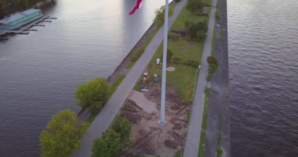 Belle Vue Aérienne Sur Coucher Soleil Sur Barrage Riga Lettonie — Video