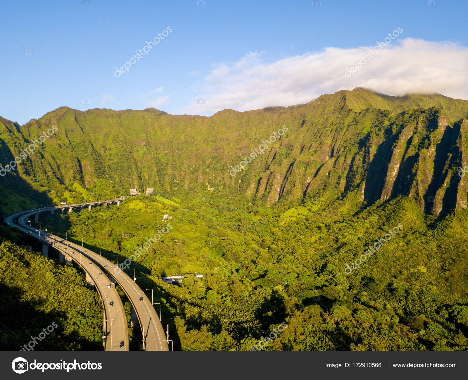 Aerial View Oahu Green Mountains View Omaluhia Botanical Garden — Stock Photo © ingus