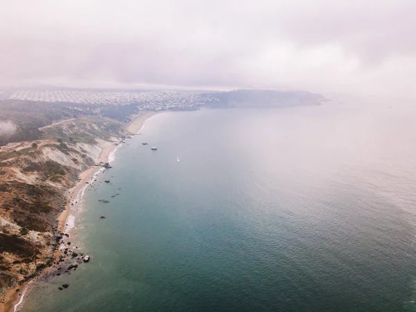 Aerial View Californian Coastline San Francisco Golden Gate Bridge Cloudy — Stock Photo, Image