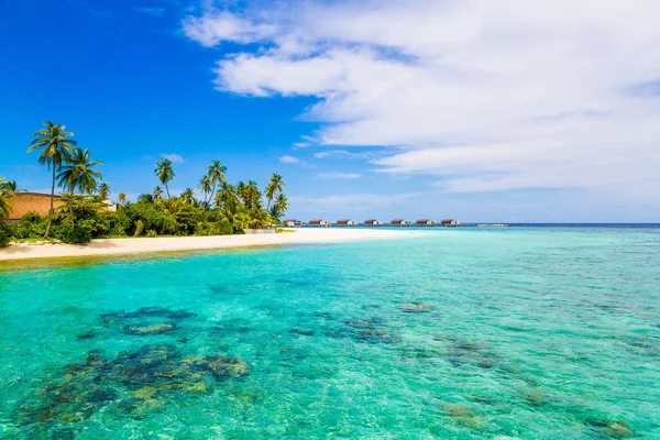 Isla Paradisíaca Medio Del Océano Agua Cristalina Azul Cielo Azul — Foto de Stock