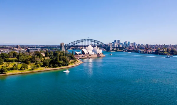 Flygfoto Sydney Hamnen Från Ovan Med Stadens Silhuett Botaniska Trädgården — Stockfoto