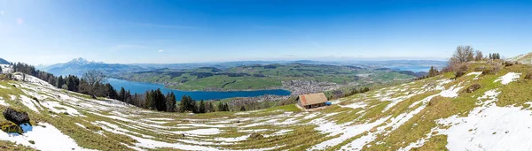 Vista Panoramica Sulle Montagne Sul Lago Svizzera Mattina Presto — Foto Stock