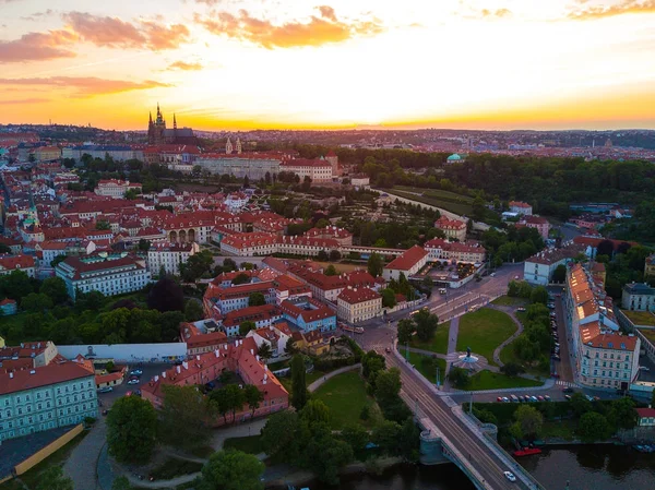 Pražský Hrad Saint Vitus Cathedral Česká Republika Letecké Panorama Prahy — Stock fotografie