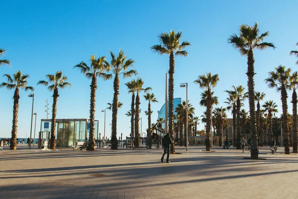 Vista Panorámica Barceloneta Barcelona Con Edificios Arquitectura Moderna Playa Arena — Foto de Stock