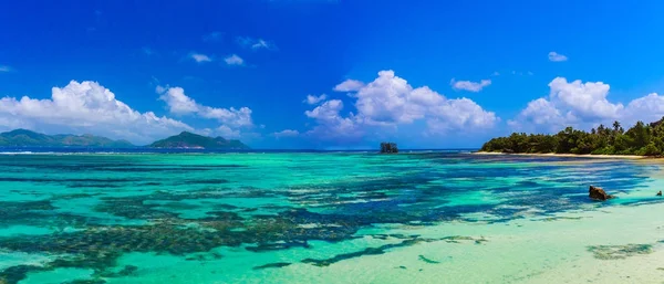 Hermosa Playa Exótica Largo Costa Las Islas Seychelles — Foto de Stock