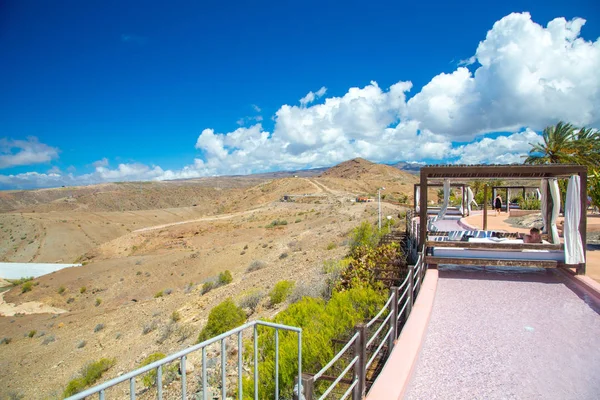 Beautiful sunny terrace on the hill on Gran Canaria island in a luxury hotel.