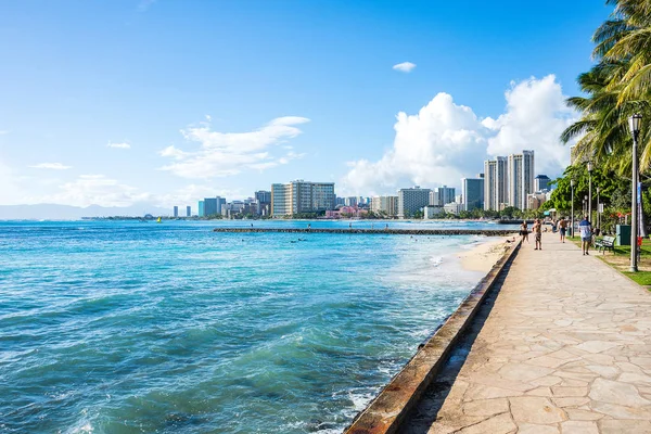 Playa Waikiki Barrio Frente Playa Honolulu Más Conocido Por Arena — Foto de Stock