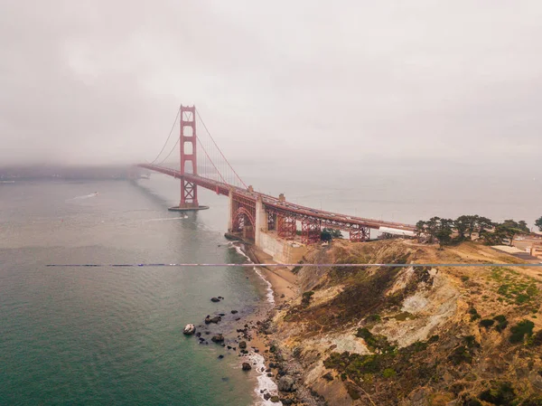 Aerial View Californian Coastline San Francisco Golden Gate Bridge Cloudy — Stock Photo, Image