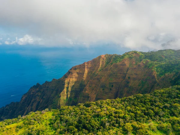 Bela Vista Aérea Ilha Kauai Cima Com Florestas Pali Falésias — Fotografia de Stock
