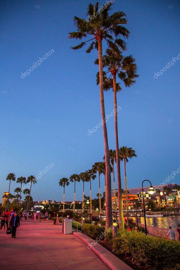 City walk in the evening down the street at the Universal studios in Orlando