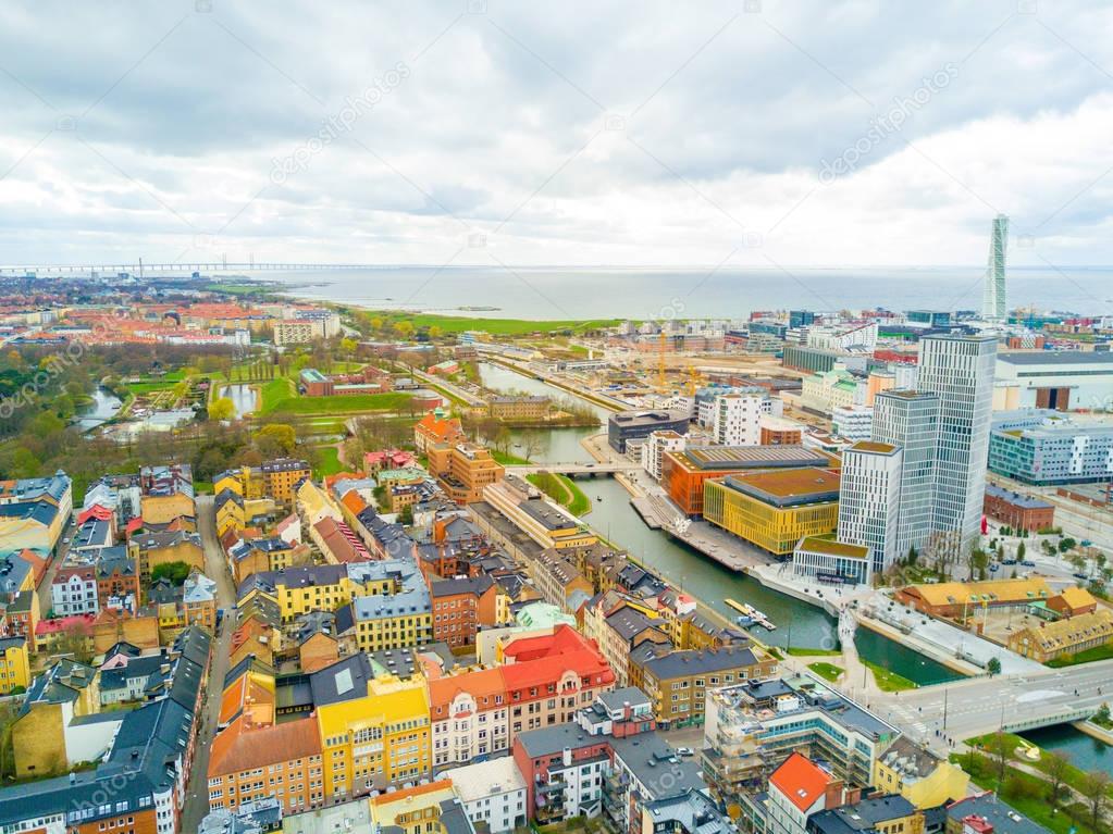 Aerial Malmo city view 