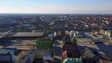 Malmo, İsveç yukarıdan güzel havadan görünümü. Muhteşem şehir manzarası görünümü.