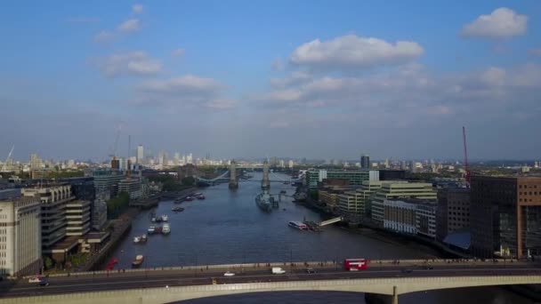 Úžasný Letecký Pohled Londýn Město Výšky Mrakodrap Shard Tower Bridge — Stock video