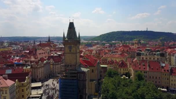 Bela Vista Aérea Torre Relógio Praga Praça Cidade Vista Cima — Vídeo de Stock