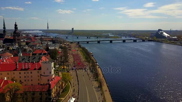Lattelecom Stad Marathon 2017 Evenement Stad Riga Letland Luchtfoto Van — Stockvideo